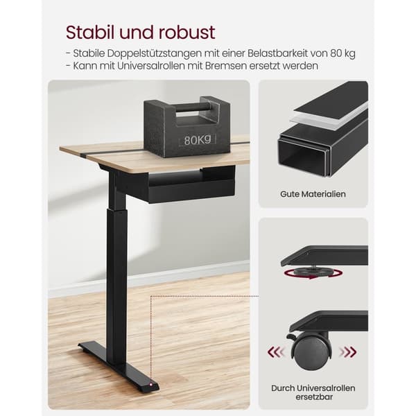 Rootz Elektrisk stående skrivebord - Sit Stand Skrivebord - Justerbar Højde Skrivebord - Greige Sort - Spånplade stål - Støjsvag drift - Hurtig juster