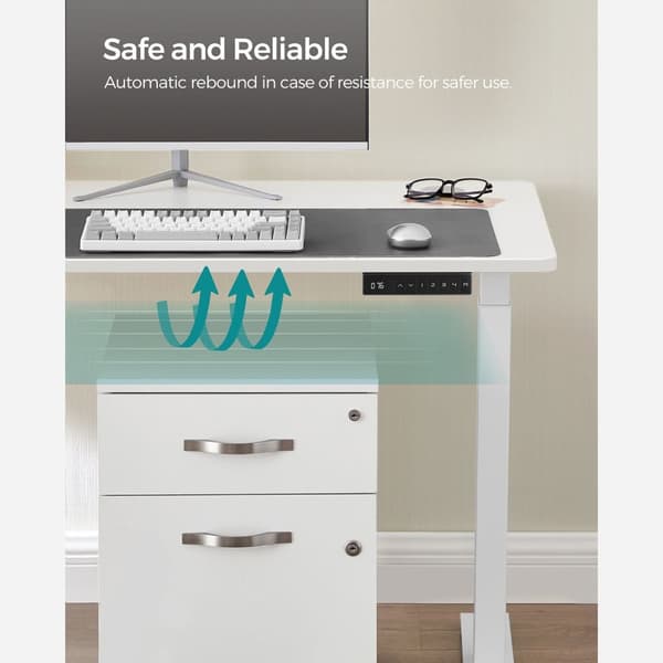 Rootz Electric Seisomapöytä - Valkoinen teräksinen seisomapöytä - Säädettävä korkeus pöytä - Hiljainen moottori - 60cm x (107,5-175)cm x (69-115)cm -