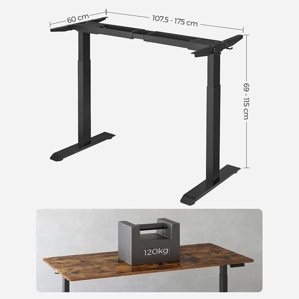 Rootz Elektrisk Højdejusterbar Bordstativ - Stående Skrivebord - Sit Stand Skrivebord - Stålkonstruktion - Rygsøjleaflastning - Kalorieforbrænding - H