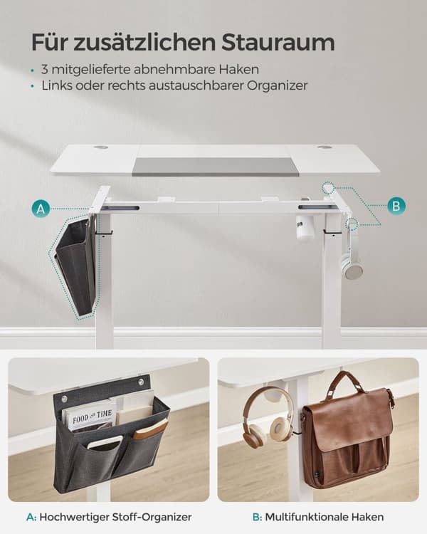 Rootz elektrisk stående skrivebord - Justerbart skrivebord - Sit Stand Skrivebord - Spånplade stålramme - 60cm x 120cm x (72-120)cm - White-Dove Grå -