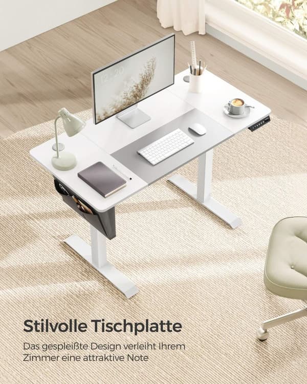 Rootz elektrisk stående skrivebord - Justerbart skrivebord - Sit Stand Skrivebord - Spånplade stålramme - 60cm x 120cm x (72-120)cm - White-Dove Grå -