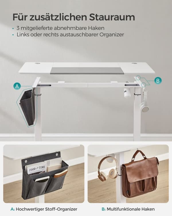 Rootz Elektriskt stående skrivbord - Justerbart skrivbord - Sit Stand Skrivbord - Spånskiva Stålstomme - Non-Woven Tyg - 60cm x 140cm x (72-120)cm - W
