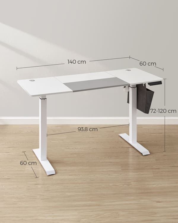 Rootz Elektriskt stående skrivbord - Justerbart skrivbord - Sit Stand Skrivbord - Spånskiva Stålstomme - Non-Woven Tyg - 60cm x 140cm x (72-120)cm - W