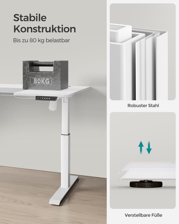 Rootz Elektriskt stående skrivbord - Justerbart skrivbord - Sit Stand Skrivbord - Spånskiva Stålstomme - Non-Woven Tyg - 60cm x 140cm x (72-120)cm - W