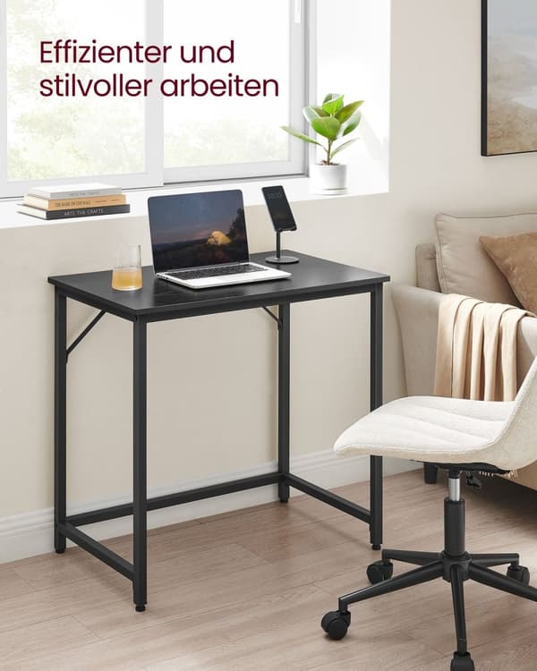 Rootz Black Desk - Studiebord - Skrivbord - Spånskiva och stål - Lättvikt - Enkel montering - Modern design - 50cm x 80cm x 76cm