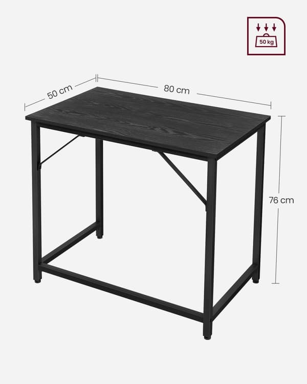 Rootz Black Desk - Studiebord - Skrivbord - Spånskiva och stål - Lättvikt - Enkel montering - Modern design - 50cm x 80cm x 76cm
