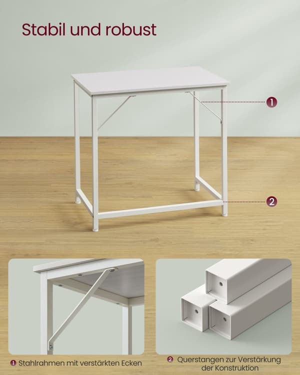 Rootz Maple White Desk - Työpöytä - Kirjoituspöytä - Lastulevy- ja teräsrakenne - Kevyt ja tukeva - 50 cm x 80 cm x 76 cm - Suurin kantavuus 50 kg