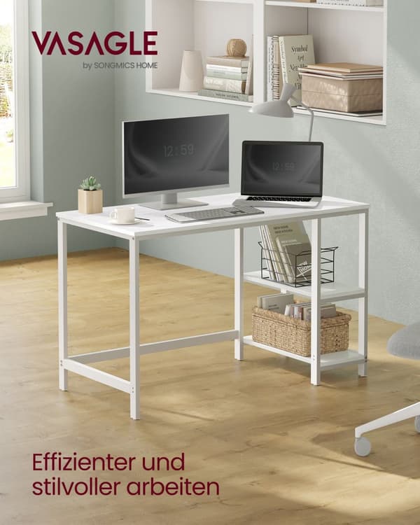Rootz Maple White Skrivbord - Skrivbord - Arbetsbord - Spån- och stålkonstruktion - Rymlig arbetsyta - Enkel montering - 60cm x 120cm x 76cm