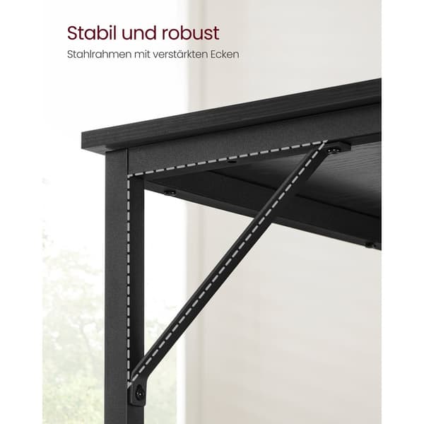 Rootz Black Desk - Työpöytä - Kirjoituspöytä - Lastulevy ja teräs - Suuri koko - Kevyt - Helppo koota - 50 cm x 100 cm x 75 cm