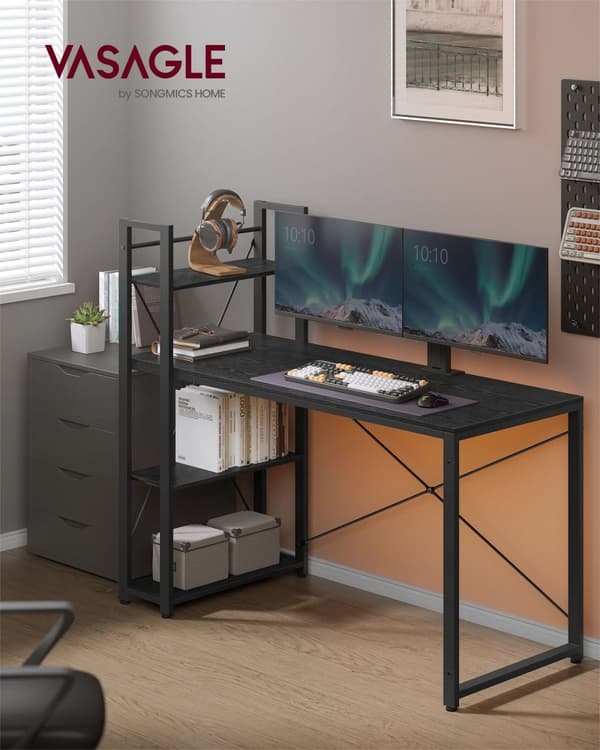Rootz Ebony Black Skrivbord - Studiebord - Skrivbord - Spånskiva och stål - Stor yta - Enkel montering - Robust konstruktion - 56cm x 137cm x 120cm