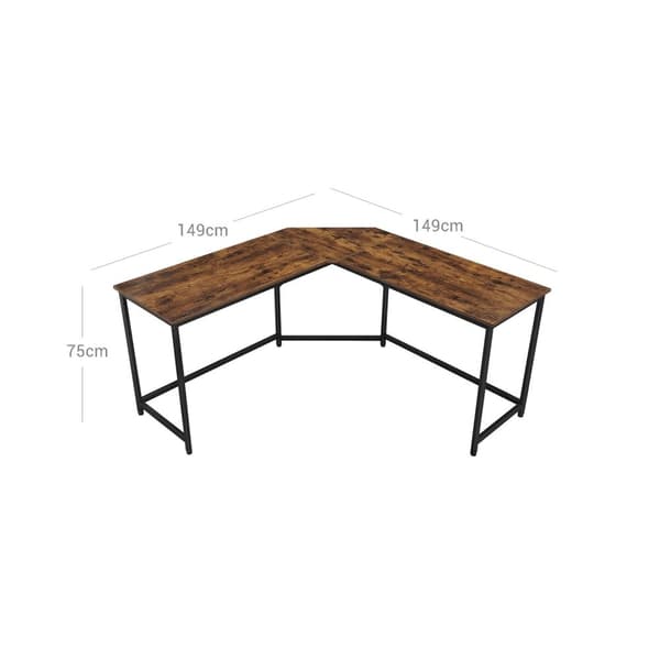 Rootz Vintage ruskea-musta kulmapöytä - lastulevypöytä - teräsrunko - tilava työpiste - helppo koota - 149 cm x 149 cm x 75 cm