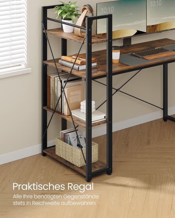 Rootz Vintage ruskea-musta työpöytä - lastulevypöytä - teräksinen kirjoituspöytä - tilava työpinta - tukeva rakenne - helppo koota - 56 cm x 137 cm x