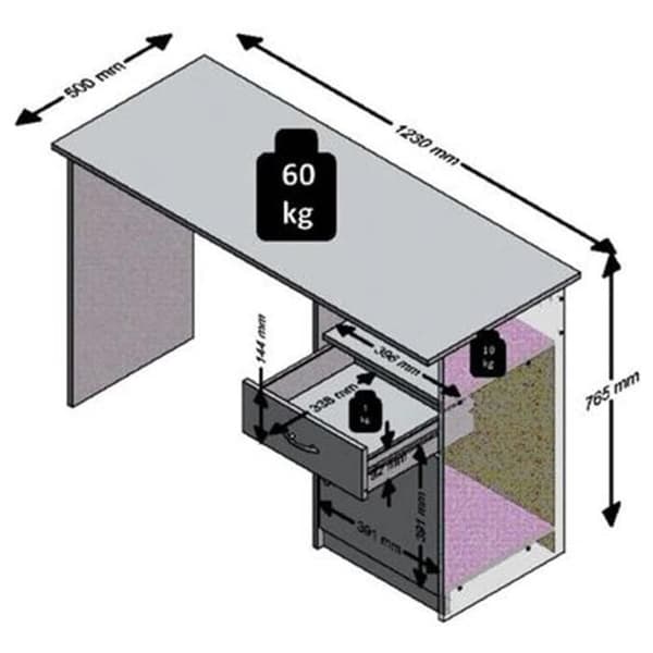 JACKSON skrivbord - Vit P/svart dekor - L123 x H76,5 x D50 cm - Tillverkat i Tyskland