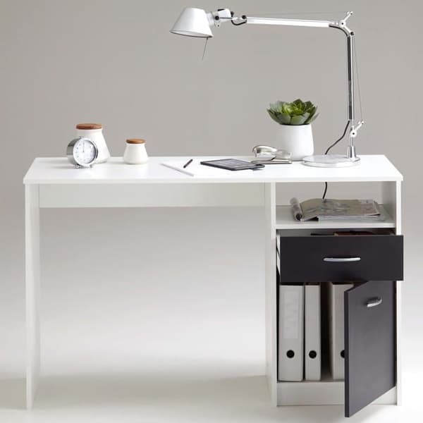 JACKSON skrivbord - Vit P/svart dekor - L123 x H76,5 x D50 cm - Tillverkat i Tyskland