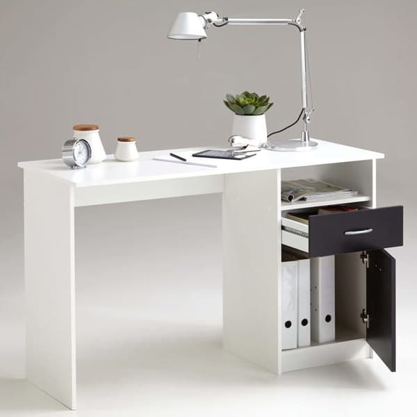JACKSON skrivbord - Vit P/svart dekor - L123 x H76,5 x D50 cm - Tillverkat i Tyskland