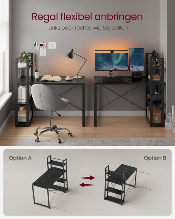 Rootz Ebony Black Skrivebord - Studiebord - Arbejdsstation - Spånplade og stål - Rummelig - Robust - Nem montering - 56cm x 120cm x 120cm