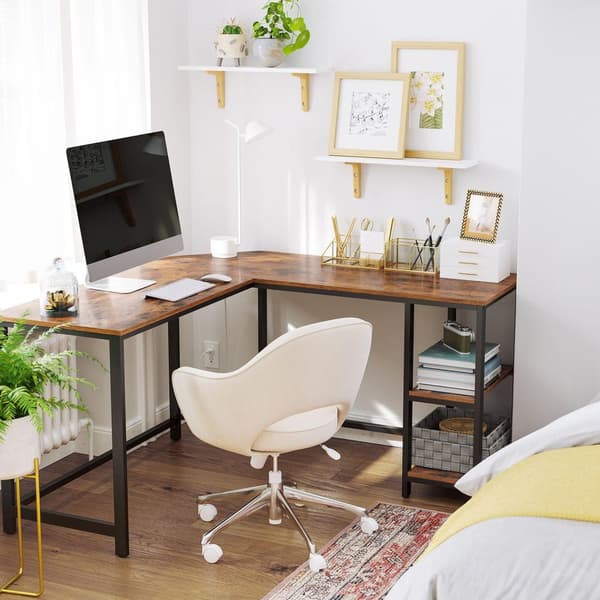 Rootz Industrial Computer Desk - Vintage toimistopöytä - L-muotoinen pöytä - Musta metallirunko - Tilaa säästävä - Säädettävät jalat - Runsaasti säily