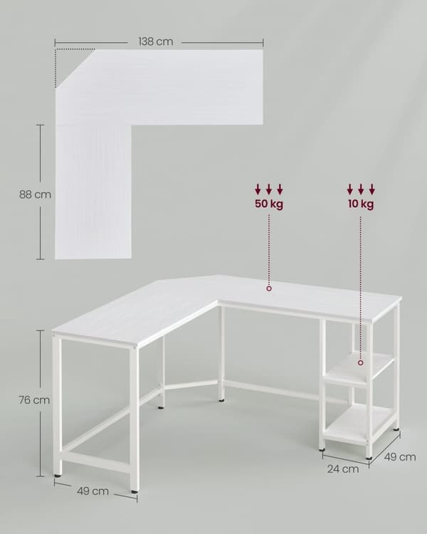 Rootz-tietokonepöytä - Toimistopöytä - Työpöytä - Lastulevy ja teräs - Tilava työpinta - Tukeva rakenne - Helppo koota - Vaahteranvalkoinen - 138cm x