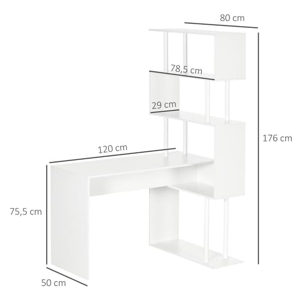 Rootz spillebord med 4 hylder - Hjørneskrivebord - Computerbord - Rummelig arbejdsflade - Rigelig opbevaring - Pladsbesparende design - 120 cm x 80 cm