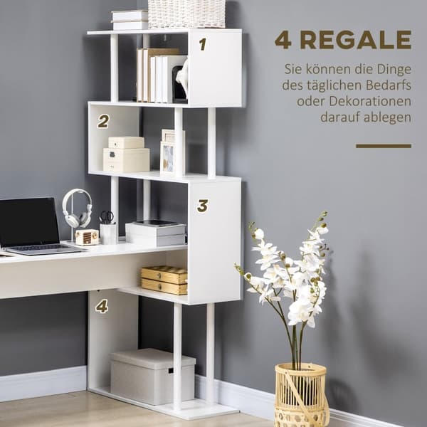 Rootz spillebord med 4 hylder - Hjørneskrivebord - Computerbord - Rummelig arbejdsflade - Rigelig opbevaring - Pladsbesparende design - 120 cm x 80 cm