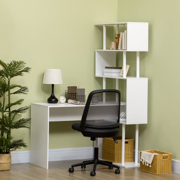 Rootz spillebord med 4 hylder - Hjørneskrivebord - Computerbord - Rummelig arbejdsflade - Rigelig opbevaring - Pladsbesparende design - 120 cm x 80 cm