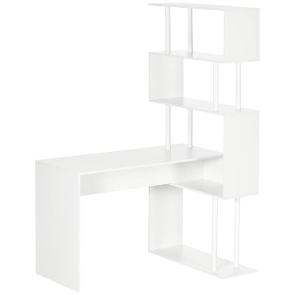 Rootz spillebord med 4 hylder - Hjørneskrivebord - Computerbord - Rummelig arbejdsflade - Rigelig opbevaring - Pladsbesparende design - 120 cm x 80 cm