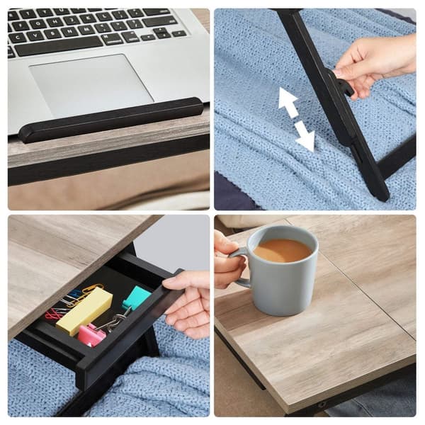 Rootz Bamboo Laptopställ - Greige Desk Riser - Justerbar höjd - Lätt - Miljövänligt - 55 cm x 35 cm x 23 cm