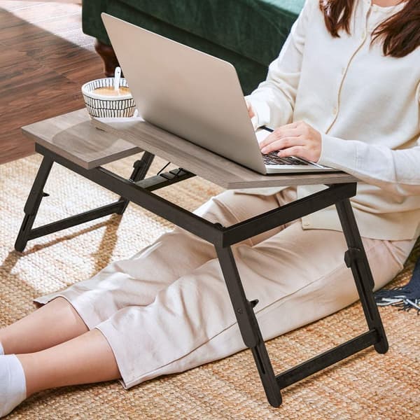 Rootz Bamboo Laptopställ - Greige Desk Riser - Justerbar höjd - Lätt - Miljövänligt - 55 cm x 35 cm x 23 cm