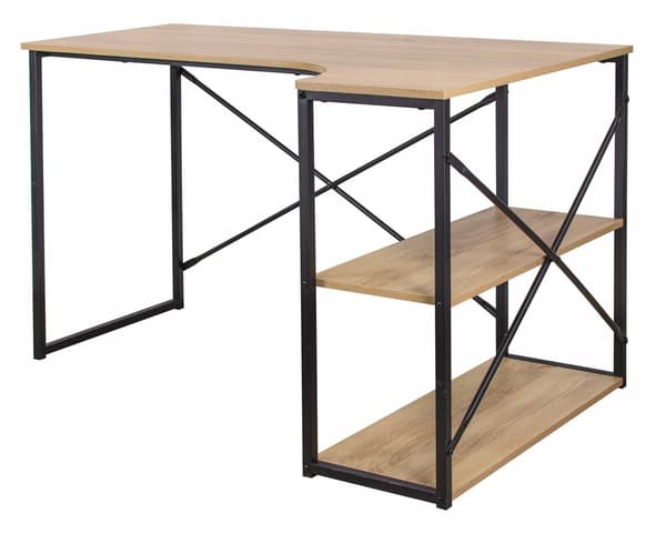 Hörnskrivbord med hyllor - svart