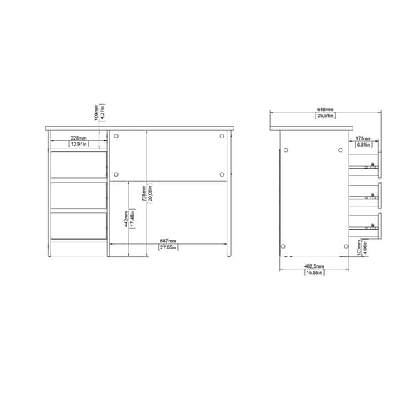 FunctionPlus skrivebord 3 skuffer valnøtt dekor.
