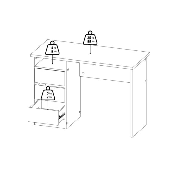 FunctionPlus skrivebord 3 skuffer valnøtt dekor.