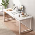 Miniatyrbilde 1 av 2: Stilrent Skrivebord med Hvit MDF-plate 160cm og Hvitlakkede Stålben