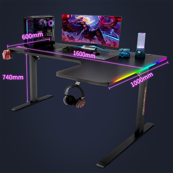 Vänstersvängt Gamingbord med kolfibertextur - Svart