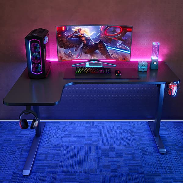 Vänstersvängt Gamingbord med kolfibertextur - Svart