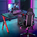 Pikkukuva 1 / 2: Kompakti pelipöytä RGB-valaistuksella – hiilikuitutekstuuri, punaiset teräsjalat, 120x60x73 cm