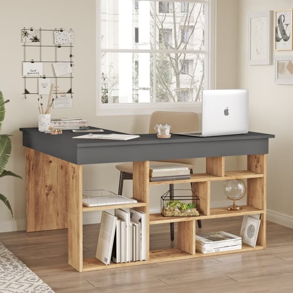 Chic Home Caarina kulmatyöpöytä 129x120xK72 cm, ruskea/antrasiitti