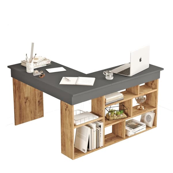 Chic Home Caarina kulmatyöpöytä 129x120xK72 cm, ruskea/antrasiitti