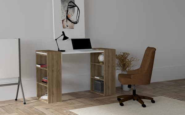 Chic Home Jukka työpöytä 124x43,6xK75 cm, ruskea/valkoinen