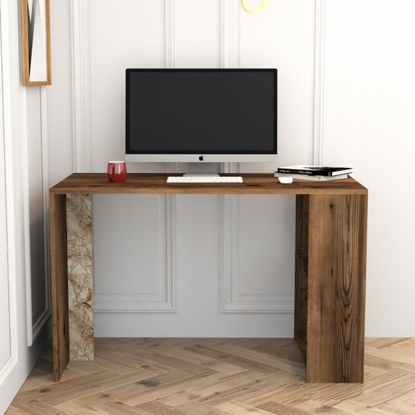 Chic Home Linette työpöytä hyllyköllä 120x60xK75 cm marmori, tummanruskea/valkoinen