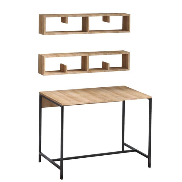 Chic Home Penniina työpöytä 100x60xK74 cm + 2 seinähyllyä, beige/musta