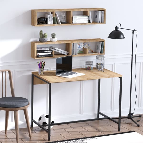 Chic Home Penniina työpöytä 100x60xK74 cm + 2 seinähyllyä, beige/musta