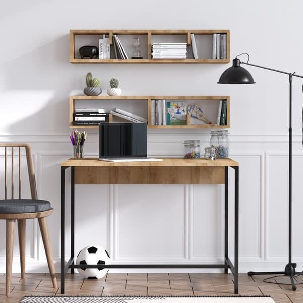 Chic Home Penniina työpöytä 100x60xK74 cm + 2 seinähyllyä, beige/musta