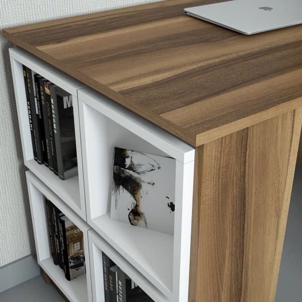 Chic Home Peppi työpöytä 120x65xK75 cm + seinähyllyt 5 kpl, tummanruskea/valkoinen