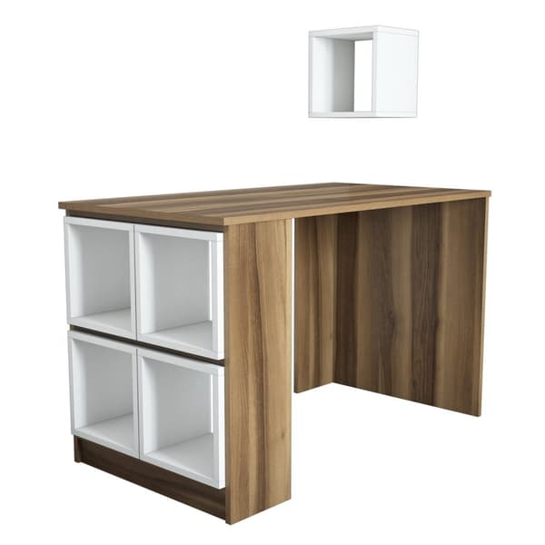 Chic Home Peppi työpöytä 120x65xK75 cm + seinähyllyt 5 kpl, tummanruskea/valkoinen