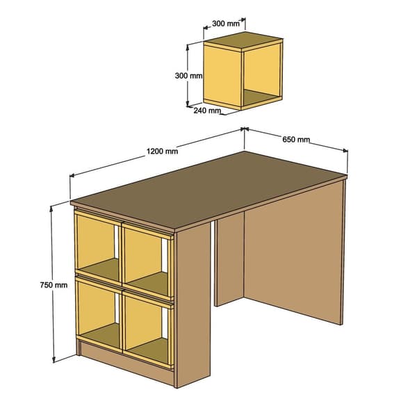 Chic Home Peppi työpöytä 120x65xK75 cm + seinähyllyt 5 kpl, tummanruskea/valkoinen