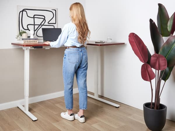 Hæve Sænkebord Elektrisk Hvid Brun 160 x 59 cm Ergonomisk Kontorbord El Skrivebord til Hjemmekontor Værelse Moderne Computerbord