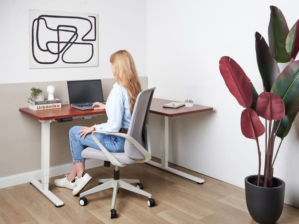 Hæve Sænkebord Elektrisk Hvid Brun 160 x 59 cm Ergonomisk Kontorbord El Skrivebord til Hjemmekontor Værelse Moderne Computerbord