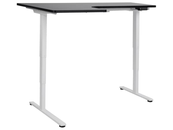 Työpöytä sähkösäädettävä L-muotoinen vasen 160 x 59 cm valkoinen teräsrunko musta pöytälevy moderni tyyli