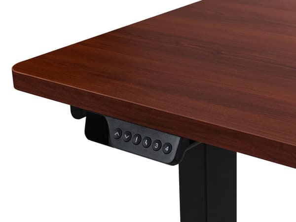 Työpöytä sähkösäädettävä L-muotoinen oikea 160 x 59 cm musta teräsrunko tumma puu pöytälevy moderni tyyli