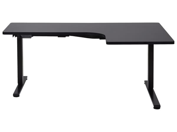 Työpöytä sähkösäädettävä L-muotoinen oikea 160 x 59 cm musta teräsrunko pöytälevy moderni tyyli